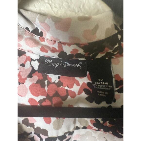 Maggie Barnes Button Front Roll Tab Blouse 5X 34W 36W Pink Brown Print Dots - Picture 3 of 5